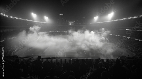 Im Stadium herrscht Fußballstimmung: Flutlicht, Fans, Ultras. Schwarz-Weiß-Szenen, Pyrotechnik, epische Atmosphäre bei Fußballspielen - ob Weltmeisterschaft, Europameisterschaft