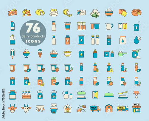 Milk, dairy products vector icon set