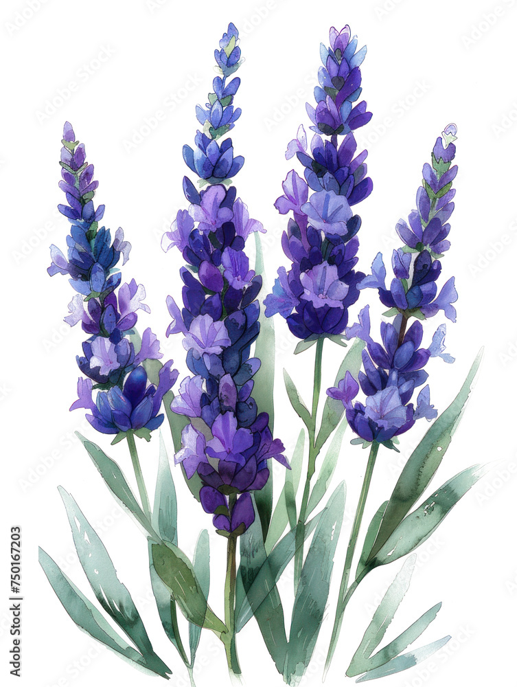 Fototapeta premium Colorful lavender flowers watercolor illustration isolated