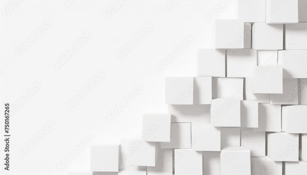 Random shifted white cube boxes block background wallpaper banner with copy space Random shifted white cube boxes block background wallpaper banner with copy space