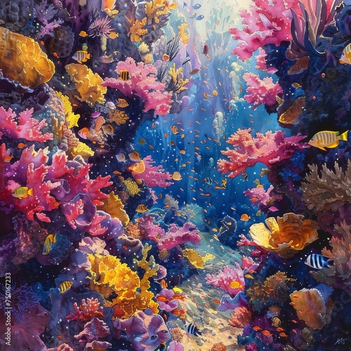 Colorful Coral Reef Underwater Painting