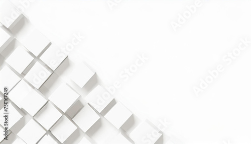 Random shifted white cube boxes block background wallpaper banner with copy space