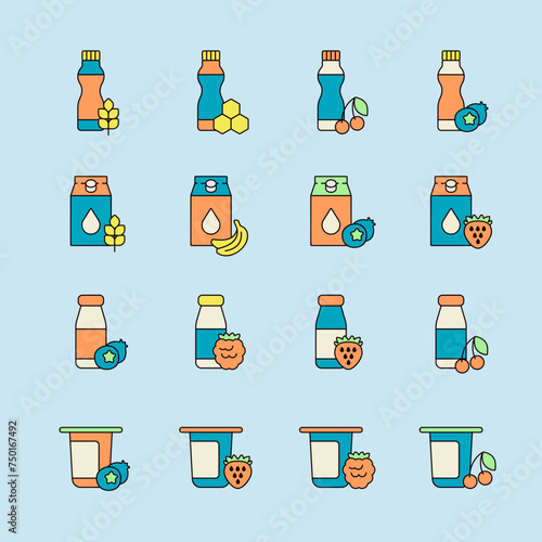 Fruits yogurt set vector icon