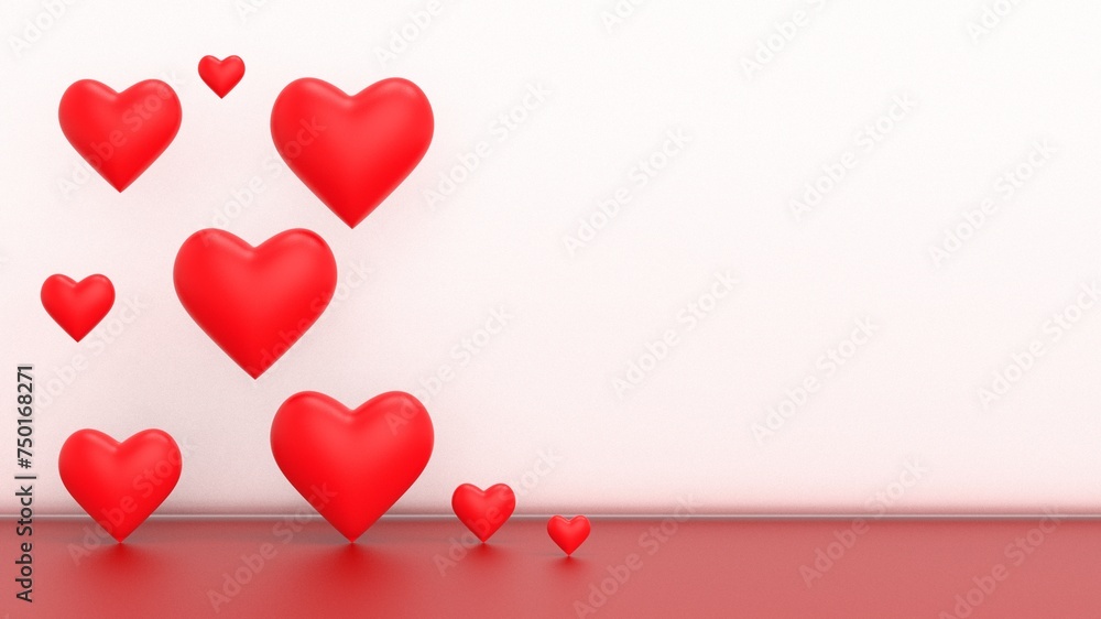 romantic red heart shape copy space with background 3d render illustration	
