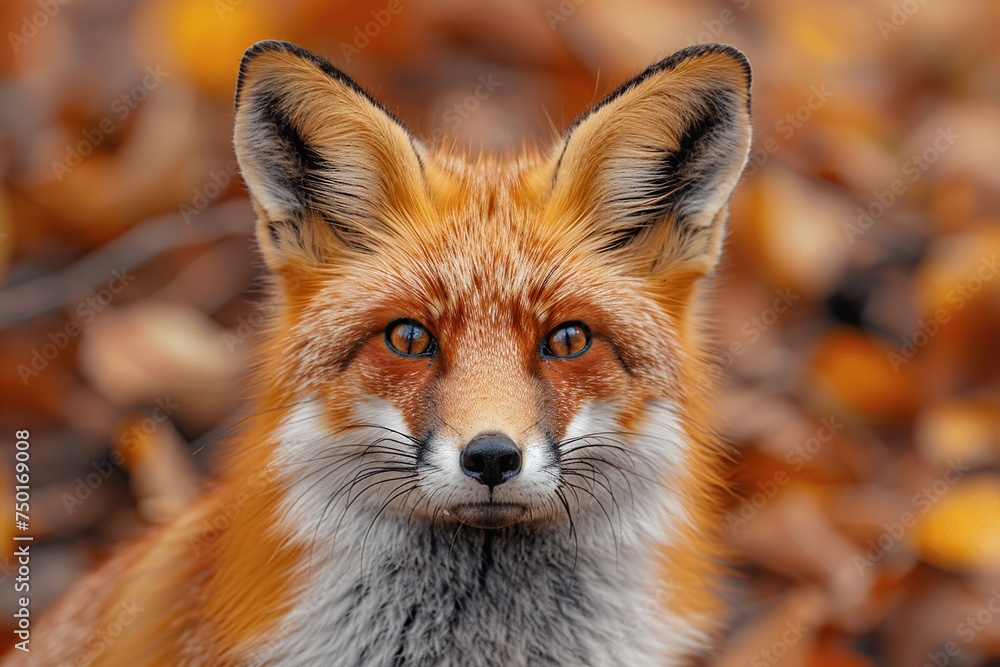 Fototapeta premium Blurry forest background with a fox in focus, its graceful silhouette blending with nature's hues.