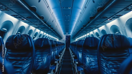 Rows of seats line the interior of an airplane cabin, forming the organized layout for passengers during the flight © Orxan