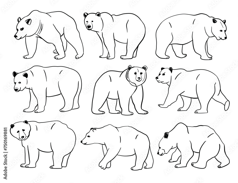 Brown bear silhouettes set, large pack of vector silhouette design, isolated white background Brown bear silhouettes set, large pack of vector silhouette design, isolated white background