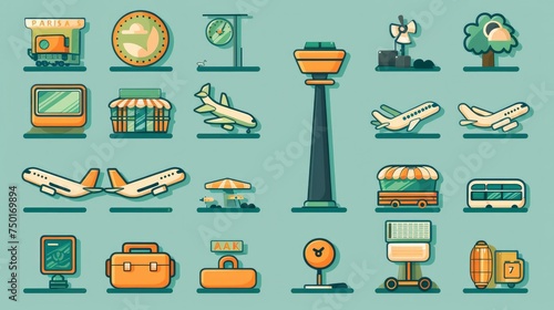 A vector set features adorable airport icons and signs, perfect for adding charm to any aviation-related project