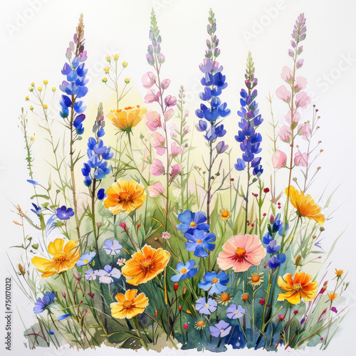 beautiful wildflowers watercolor illustration isolated 