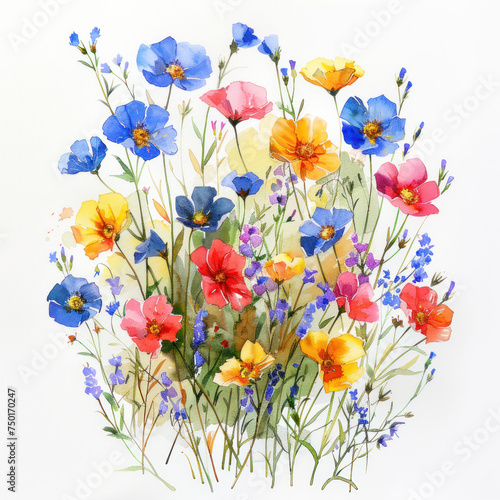 beautiful wildflowers watercolor illustration isolated 