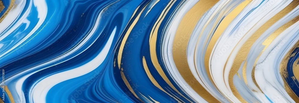Abstract marbling blue white and gold banner design texture background Abstract marbling blue white and gold banner design texture background