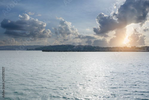 View from the water to buildings in the city of Istanbul 