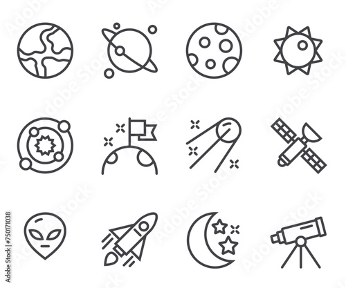 Space line icons. Set of outline symbols, simple graphic elements, modern linear style black pictograms collection. Vector line icons set