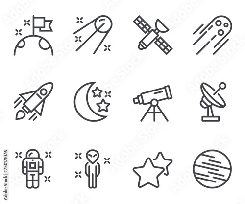 Space line icons. Set of outline symbols, simple graphic elements, modern linear style black pictograms collection. Vector line icons set