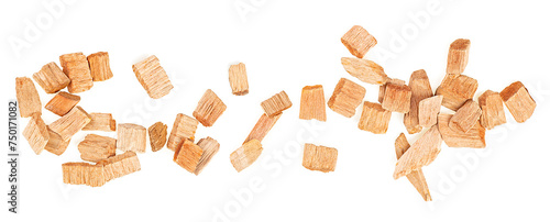 Chips for smoking meat and fish isolated on a white background, top view.