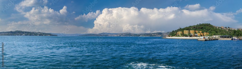 View from the water to buildings in the city of Istanbul View from the water to buildings in the city of Istanbul