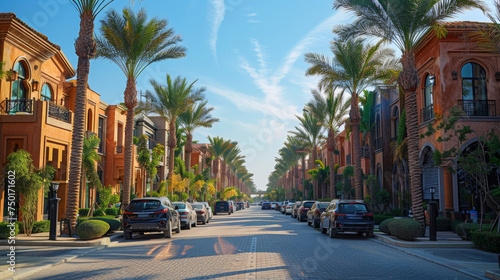 Palm Tree-Lined Street With Parked Cars © olegganko
