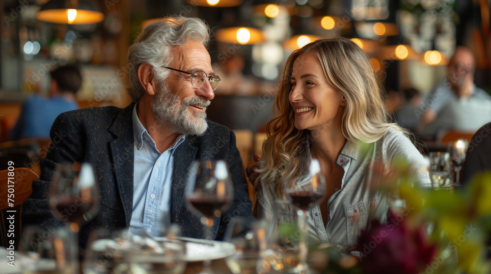 Man and Woman Sitting at Restaurant Table Man and Woman Sitting at Restaurant Table