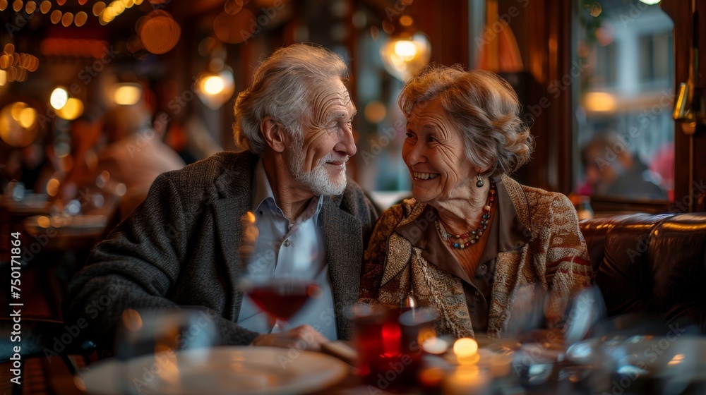 Man and Woman Sitting at Restaurant Table Man and Woman Sitting at Restaurant Table