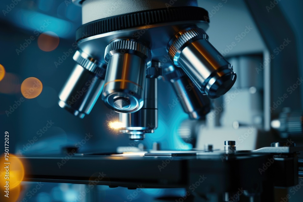 Automated microscope in a scientific laboratory. Use in science research or medicine. Automated microscope in a scientific laboratory. Use in science research or medicine.