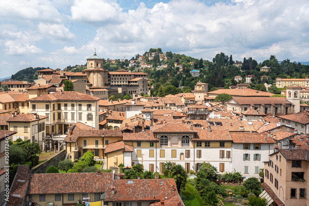 View of Bergamo from the Campanone tower, which offers visitors a breath-taking view of the old town (Citta Alta), Lombardy, Italy