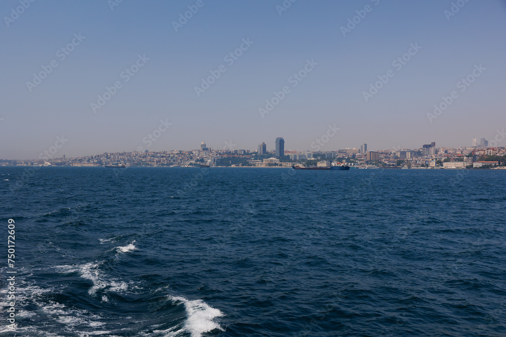 Cityscape View from the water to buildings in the city of Istanbul 