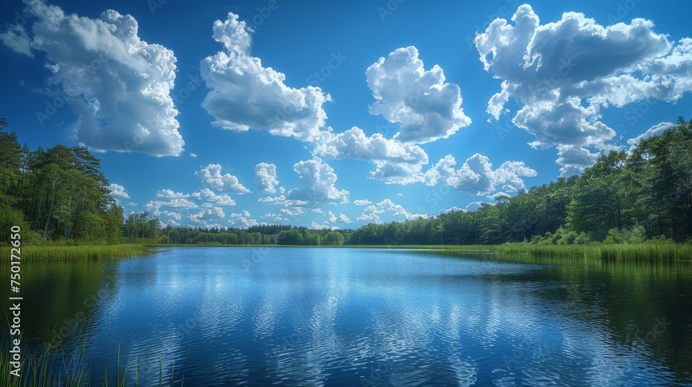 Body of Water Surrounded by Trees and Clouds