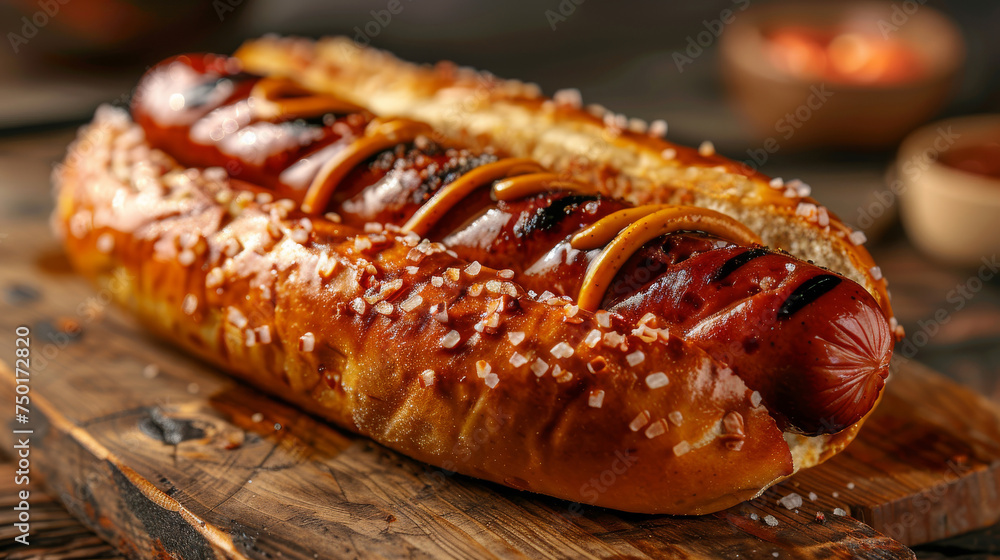 Hot Dog on Wooden Cutting Board
