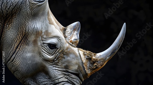 Closeup of Rhino with Prominent Horn Endangered Species Awareness