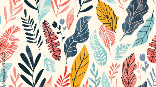 Abstract plant leaf art seamless pattern with colorf