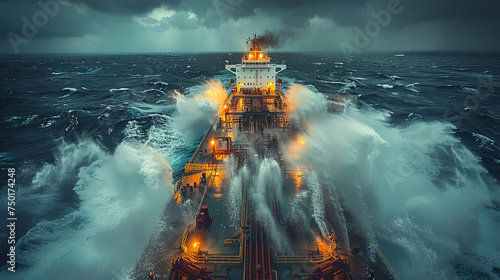 Large Ship Sails Across Vast Ocean