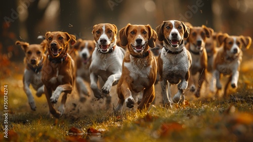 Group of Dogs Running Through Field
