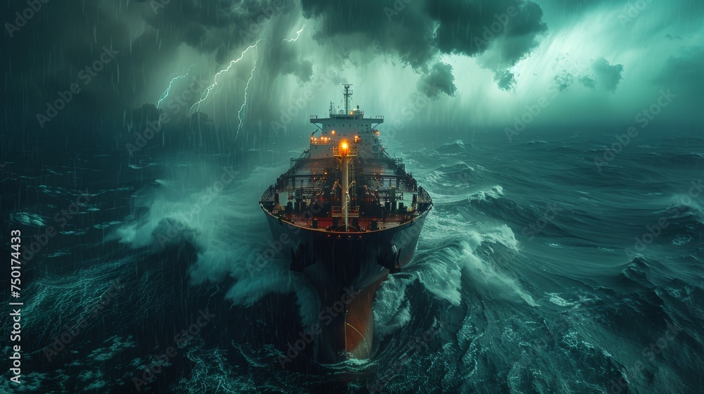 Fototapeta premium Large Ship Sailing in Vast Ocean