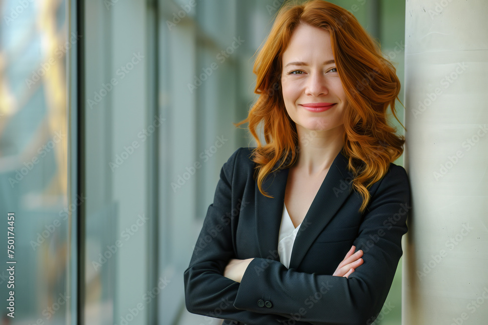 Successful Redheaded Businesswoman in Modern Corporate Environment: A Symbol of Leadership and Confidence Successful Redheaded Businesswoman in Modern Corporate Environment: A Symbol of Leadership and Confidence