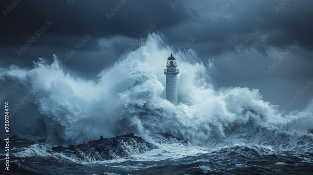 Lighthouse Standing Tall Amidst Enormous Wave