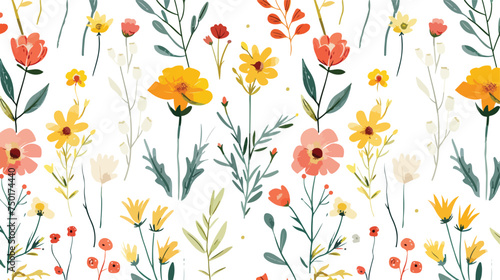 Abstract seamless pattern with primitive wildflowers photo
