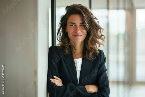 Confident Businesswoman in Modern Office: A Portrait of Professional Success and Elegance