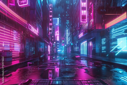 A neon city street with neon signs and a neon sign that says "Jade" © Aliaksandr Siamko
