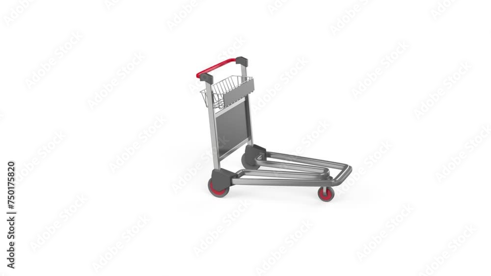 Empty airport baggage trolley, moving from left to right on white background Empty airport baggage trolley, moving from left to right on white background