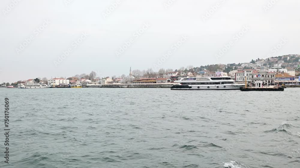 The ferries at the pier of the island of Buyukada. The ferries at the pier of the island of Buyukada.
