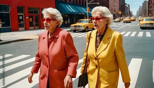 Senior stylish women walking down the streets of new york city