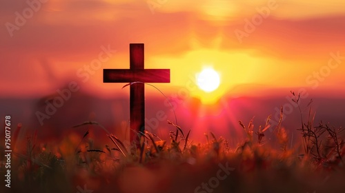 christian cross on sunset background