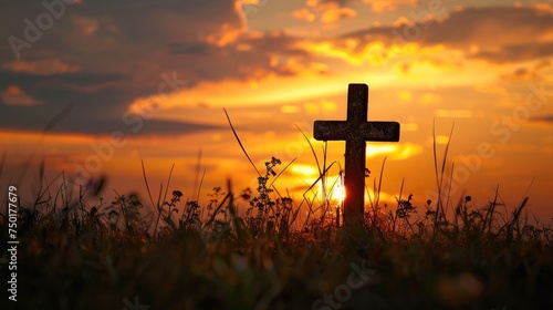 christian cross on sunset background