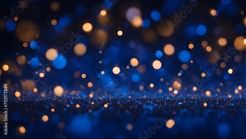 Glitter light blue particles stage and light shine abstract background. Flickering particles with bokeh effect. Blue glow particle abstract bokeh background; Generative AI © Sanita