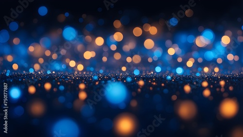 Glitter light blue particles stage and light shine abstract background. Flickering particles with bokeh effect. Blue glow particle abstract bokeh background; Generative AI 