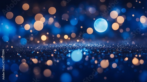 Glitter light blue particles stage and light shine abstract background. Flickering particles with bokeh effect. Blue glow particle abstract bokeh background; Generative AI 