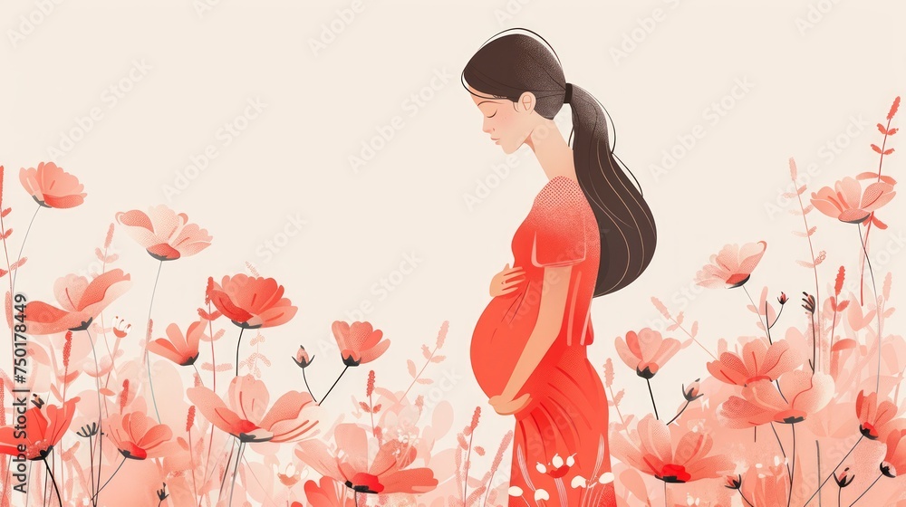 Pregnant Girl in Spring Flower Suit for Mother's Day Generative AI