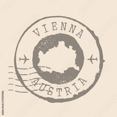 Stamp Postal of  Vienna is the capital of  Austria. Map Silhouette rubber Seal.  Design Retro Travel. Seal of Map Vienna grunge  for your design.  EPS10