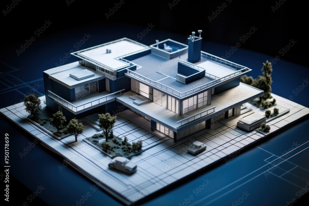 House creation process - realistic model of modern house. House creation process - realistic model of modern house.
