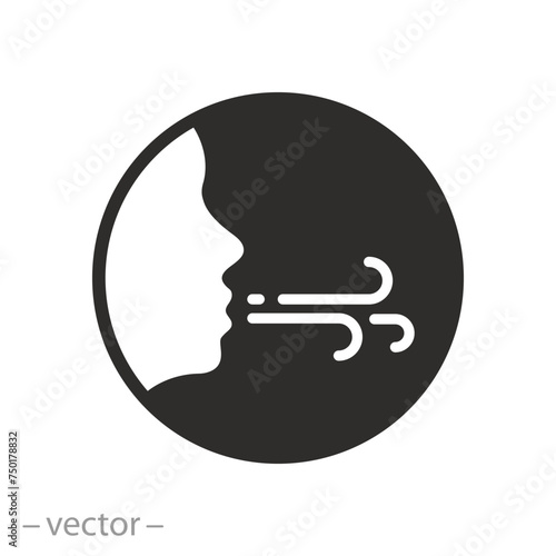inflate or smoking icon, man blowing, flat symbol on white background - vector illustration